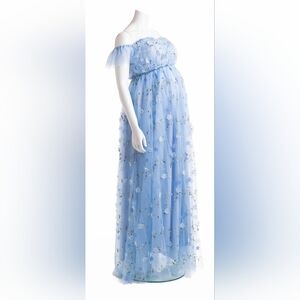 Floral Embroidered Blue Gown